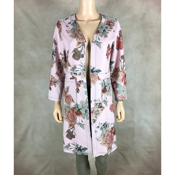 JOAN VASS Floral Faux Suede Open Front Jacket NWT Medium - Picture 10 of 12